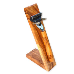 Soporte para maquinilla de afeitar húmeda en estante de madera de olivo Helgoland